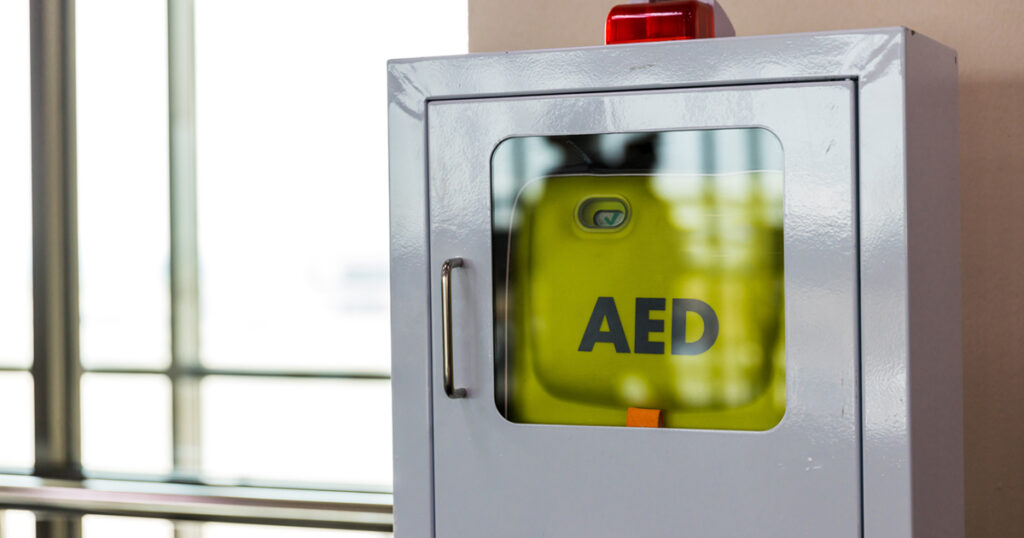 Automated External Defibrillator (AED) on the wall